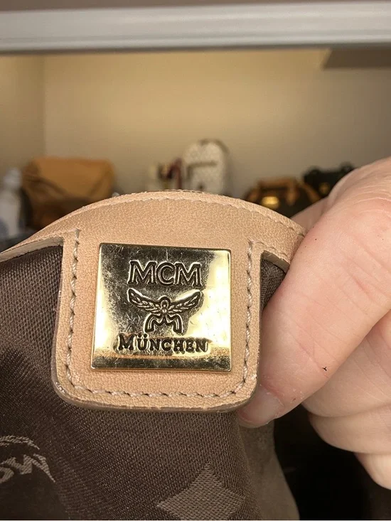 MCM Visetos Satchel Bag Cream Black Leather Trim Crossbody Medium Tote w/ COA - Picture 14 of 15